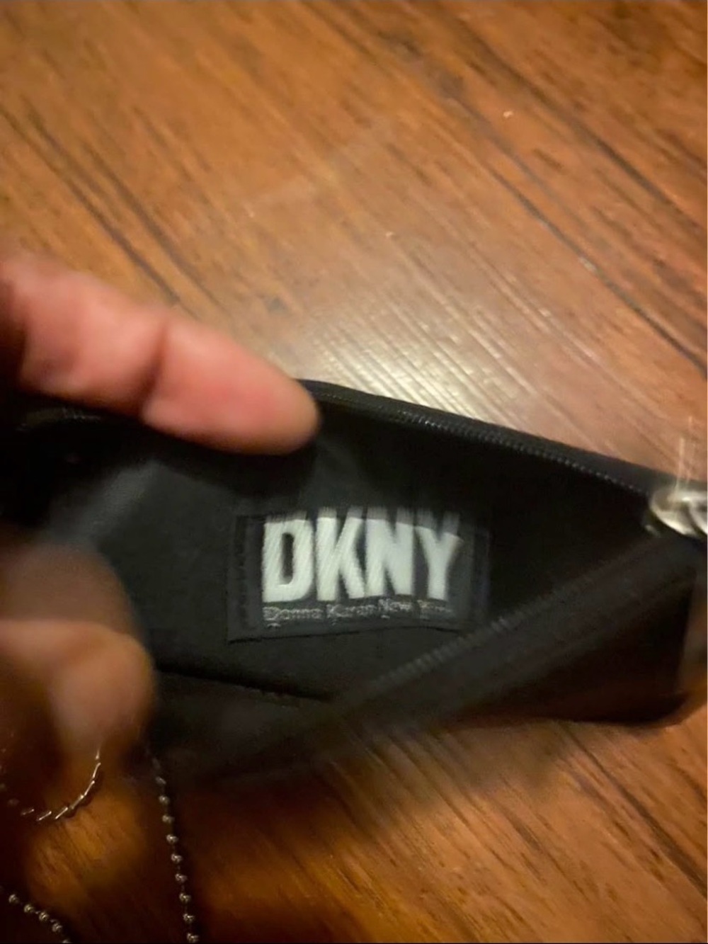 DKNY Black Logo Coin Pouch with Ball Chain